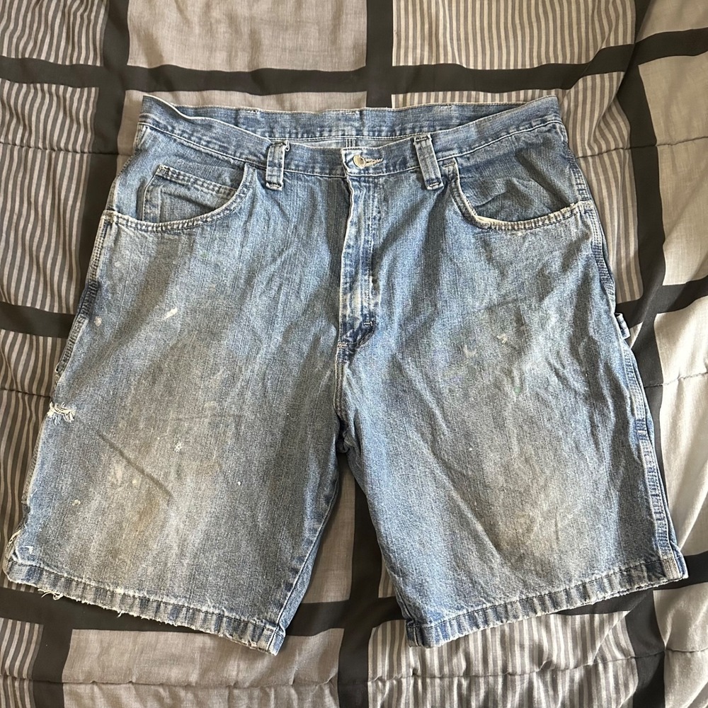 Mens 38 Wrangler Denim Blue Jean Carpenter 10" Cargo Work Dad Shorts 64WC2ZL